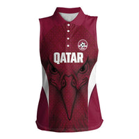 Custom Qatar Football Women Sleeveless Polo Shirt Maroon Falcon Spirit Red Version - Wonder Print Shop