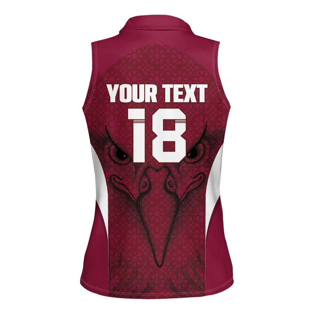 Custom Qatar Football Women Sleeveless Polo Shirt Maroon Falcon Spirit Red Version - Wonder Print Shop
