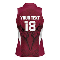 Custom Qatar Football Women Sleeveless Polo Shirt Maroon Falcon Spirit Red Version - Wonder Print Shop