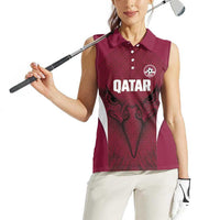 Custom Qatar Football Women Sleeveless Polo Shirt Maroon Falcon Spirit Red Version - Wonder Print Shop