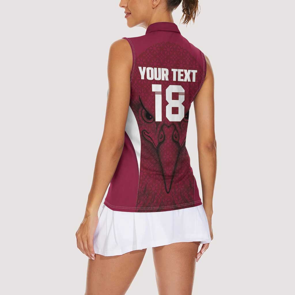 Custom Qatar Football Women Sleeveless Polo Shirt Maroon Falcon Spirit Red Version - Wonder Print Shop