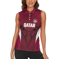 Custom Qatar Football Women Sleeveless Polo Shirt Maroon Falcon Spirit Red Version - Wonder Print Shop
