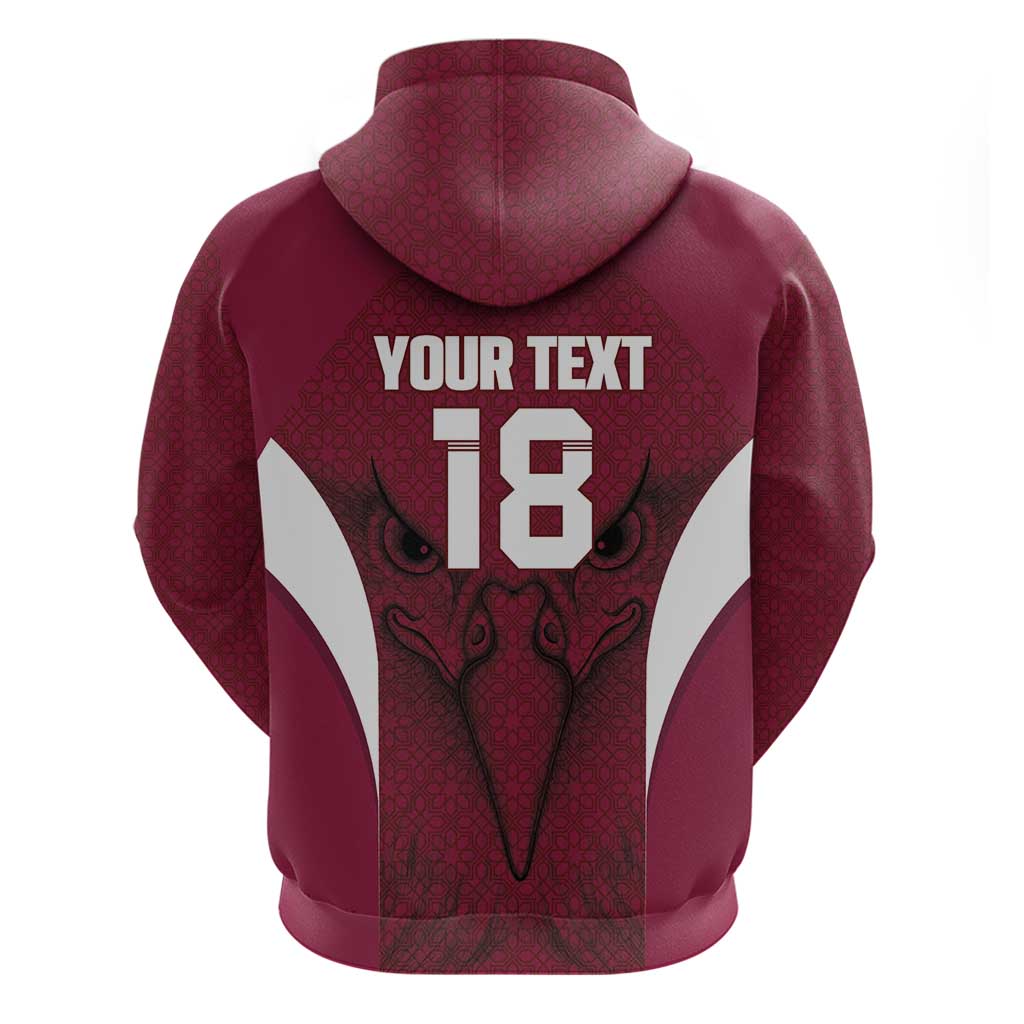 Custom Qatar Football Zip Hoodie Maroon Falcon Spirit Red Version - Wonder Print Shop