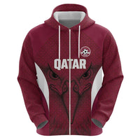 Custom Qatar Football Zip Hoodie Maroon Falcon Spirit Red Version - Wonder Print Shop