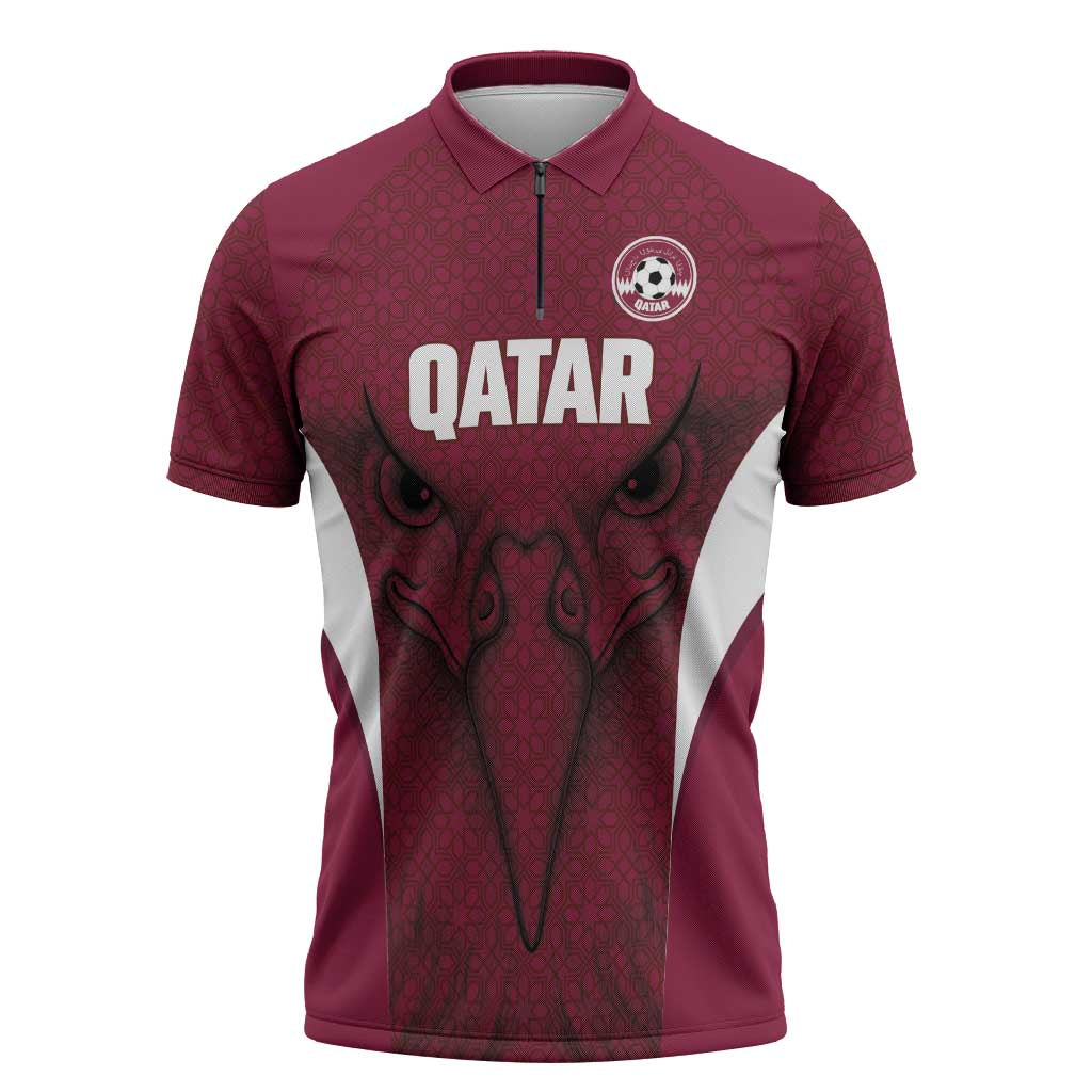 Custom Qatar Football Zipper Polo Shirt Maroon Falcon Spirit Red Version - Wonder Print Shop
