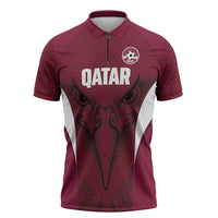 Custom Qatar Football Zipper Polo Shirt Maroon Falcon Spirit Red Version - Wonder Print Shop