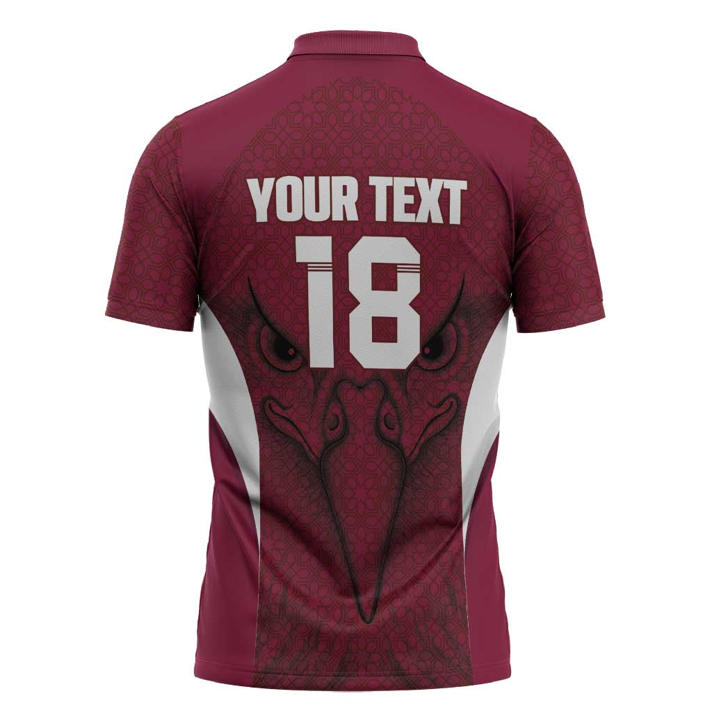 Custom Qatar Football Zipper Polo Shirt Maroon Falcon Spirit Red Version - Wonder Print Shop