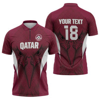 Custom Qatar Football Zipper Polo Shirt Maroon Falcon Spirit Red Version - Wonder Print Shop