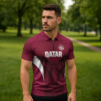 Custom Qatar Football Zipper Polo Shirt Maroon Falcon Spirit Red Version - Wonder Print Shop