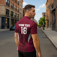 Custom Qatar Football Zipper Polo Shirt Maroon Falcon Spirit Red Version - Wonder Print Shop