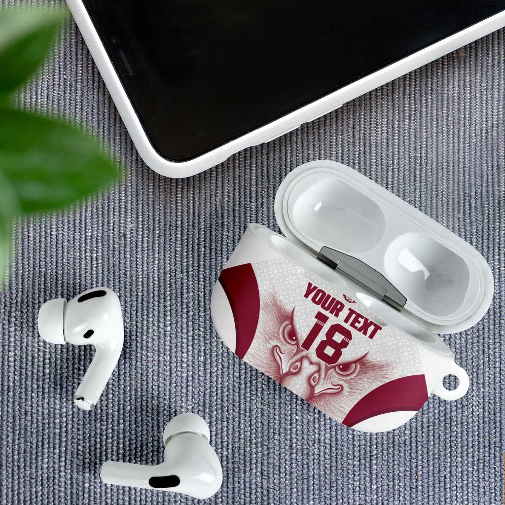 Custom Qatar Football AirPods Case Maroon Falcon Spirit White Version - Wonder Print Shop