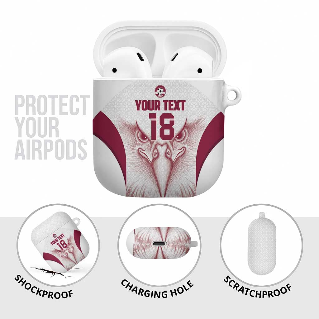 Custom Qatar Football AirPods Case Maroon Falcon Spirit White Version - Wonder Print Shop