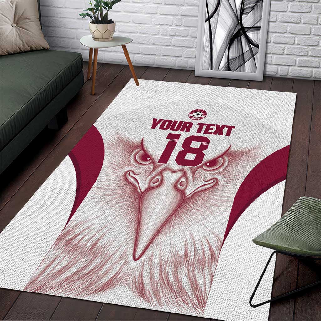 Custom Qatar Football Area Rug Maroon Falcon Spirit White Version - Wonder Print Shop