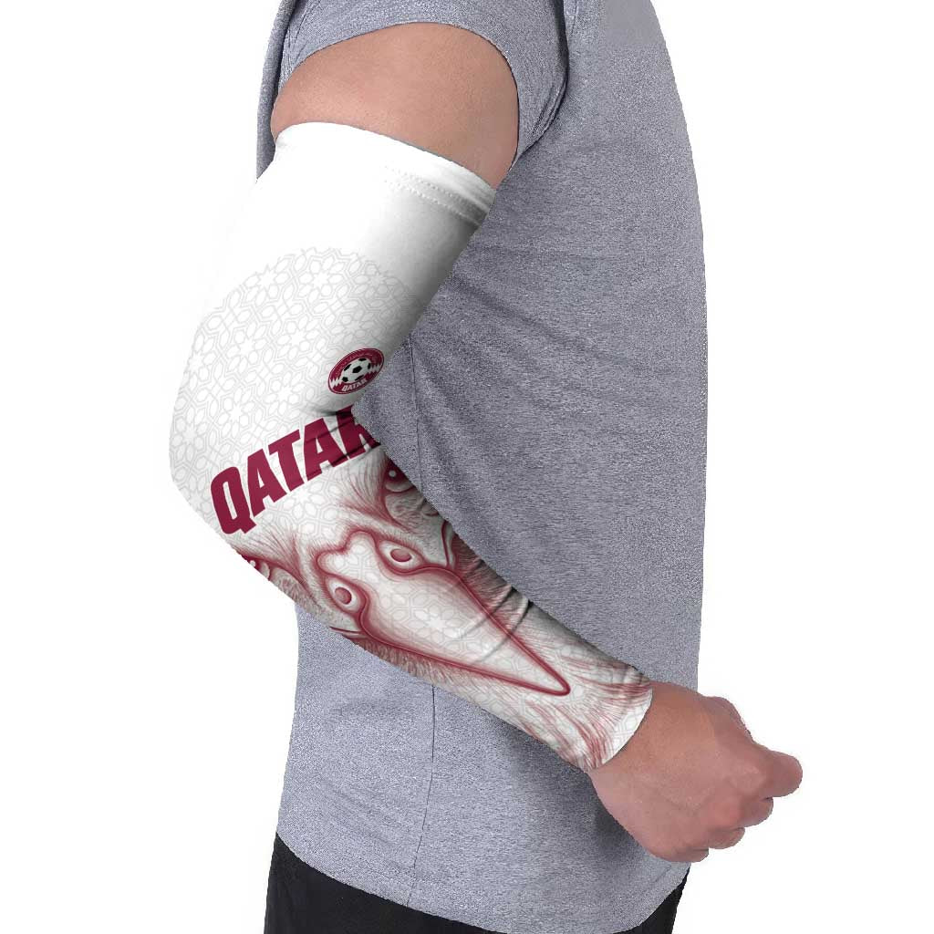 Custom Qatar Football Arm Sleeves Maroon Falcon Spirit White Version - Wonder Print Shop