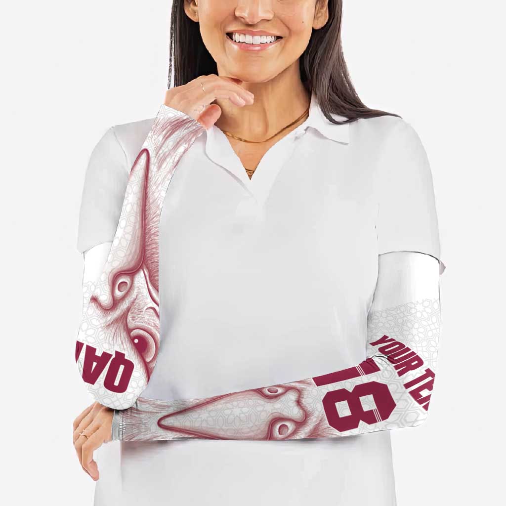Custom Qatar Football Arm Sleeves Maroon Falcon Spirit White Version - Wonder Print Shop