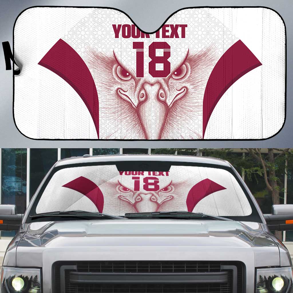 Custom Qatar Football Auto Sun Shade Maroon Falcon Spirit White Version - Wonder Print Shop