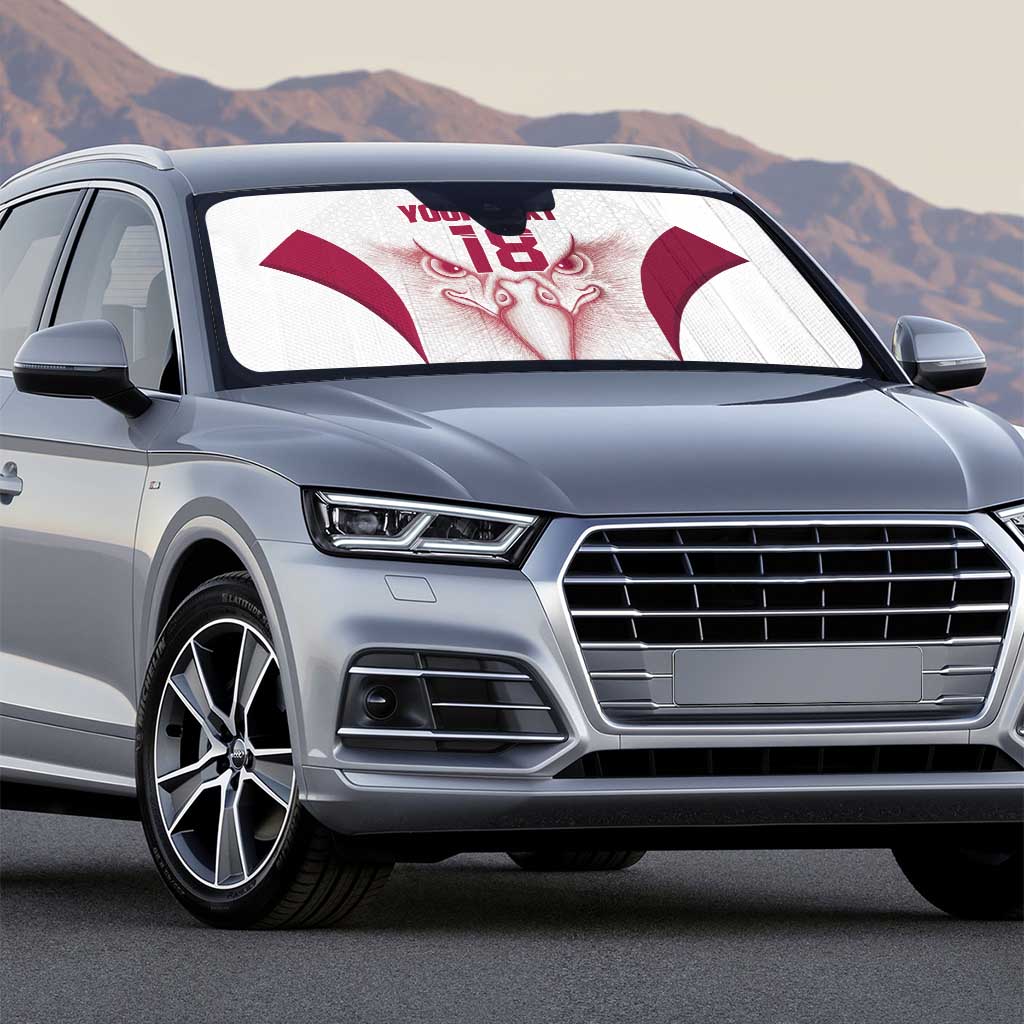 Custom Qatar Football Auto Sun Shade Maroon Falcon Spirit White Version - Wonder Print Shop
