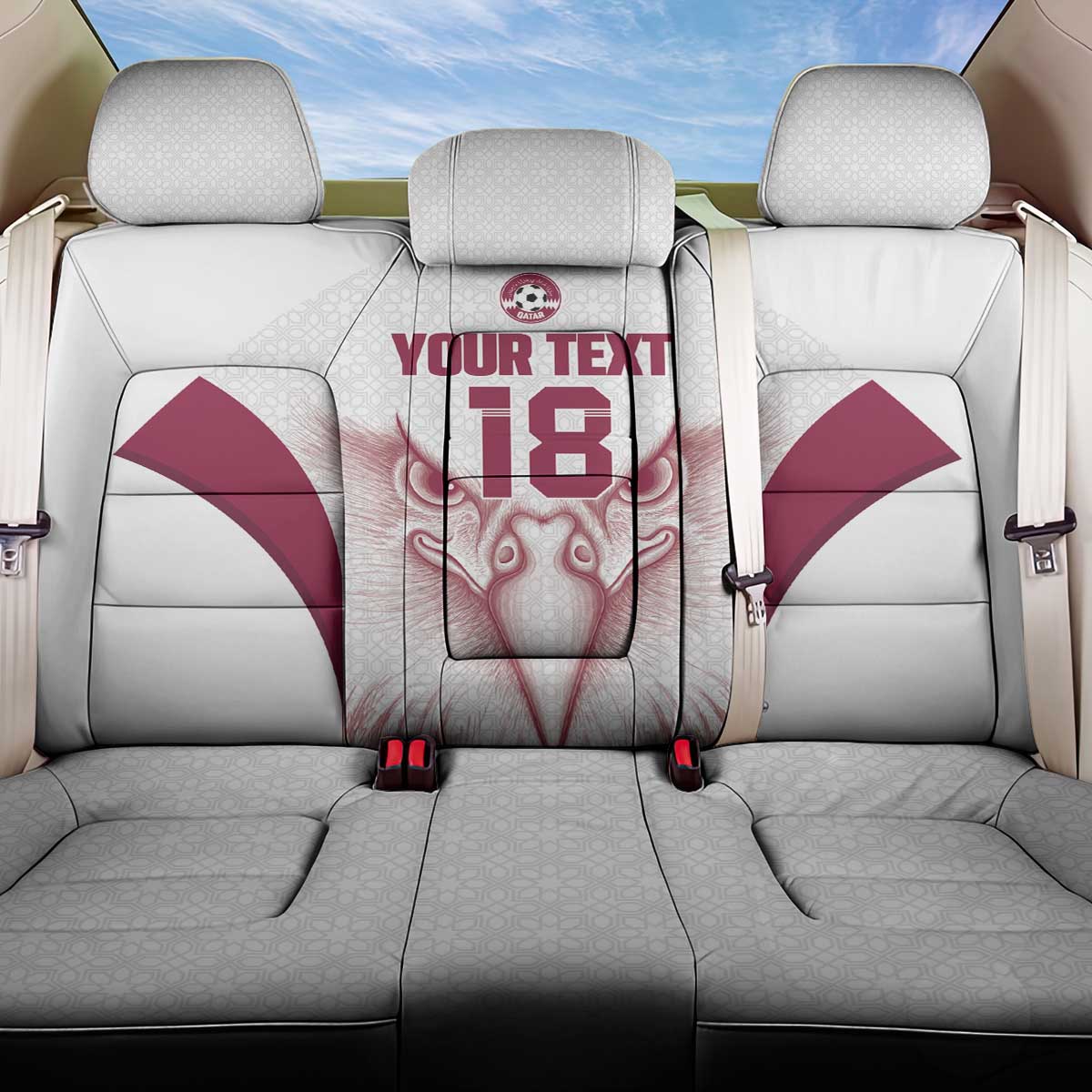Custom Qatar Football Back Car Seat Cover Maroon Falcon Spirit White Version - Wonder Print Shop