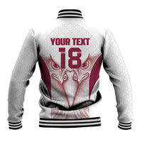 Custom Qatar Football Baseball Jacket Maroon Falcon Spirit White Version - Wonder Print Shop