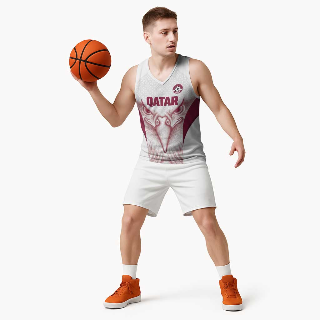 Custom Qatar Football Basketball Jersey Maroon Falcon Spirit White Version - Wonder Print Shop