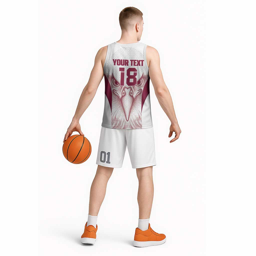 Custom Qatar Football Basketball Jersey Maroon Falcon Spirit White Version - Wonder Print Shop