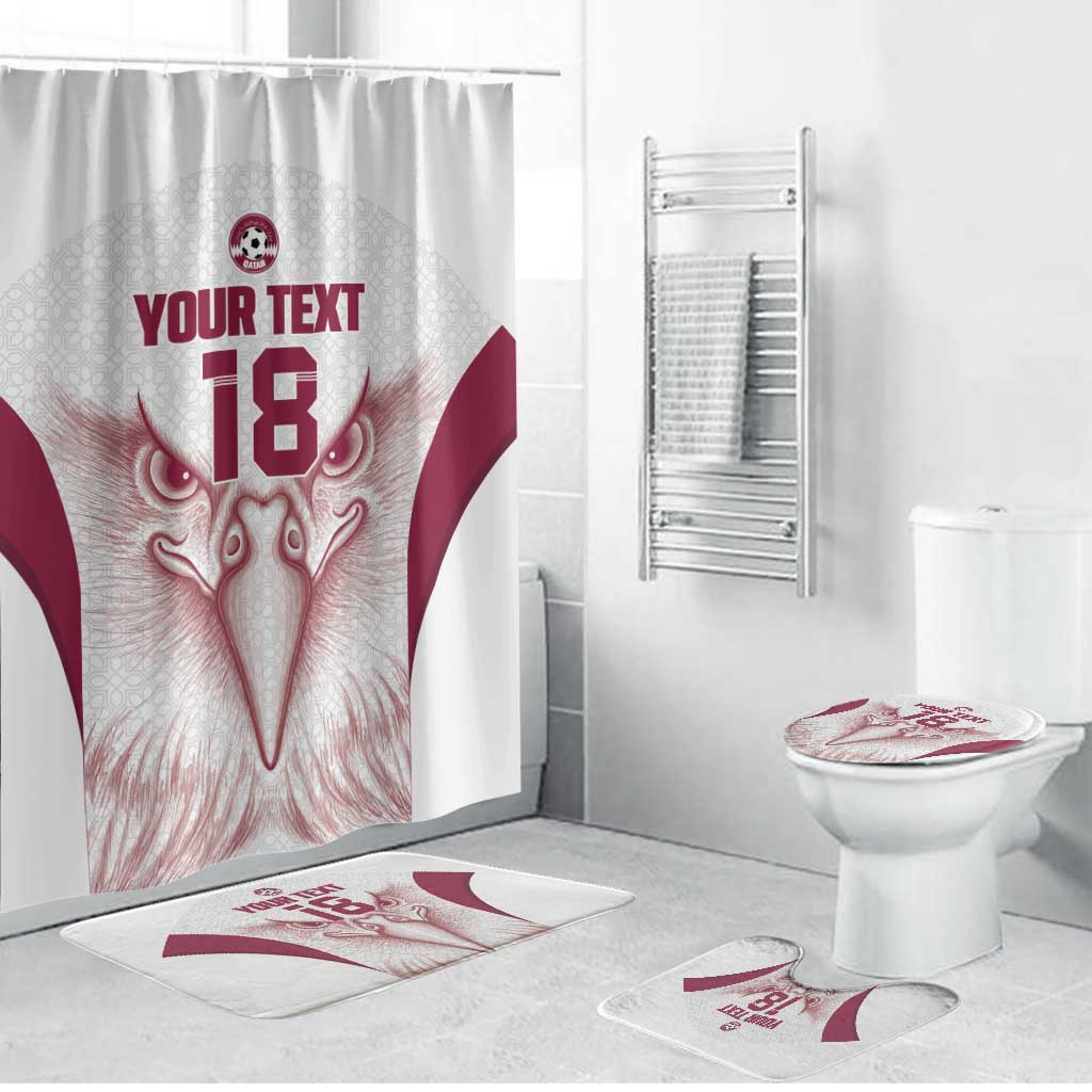 Custom Qatar Football Bathroom Set Maroon Falcon Spirit White Version - Wonder Print Shop