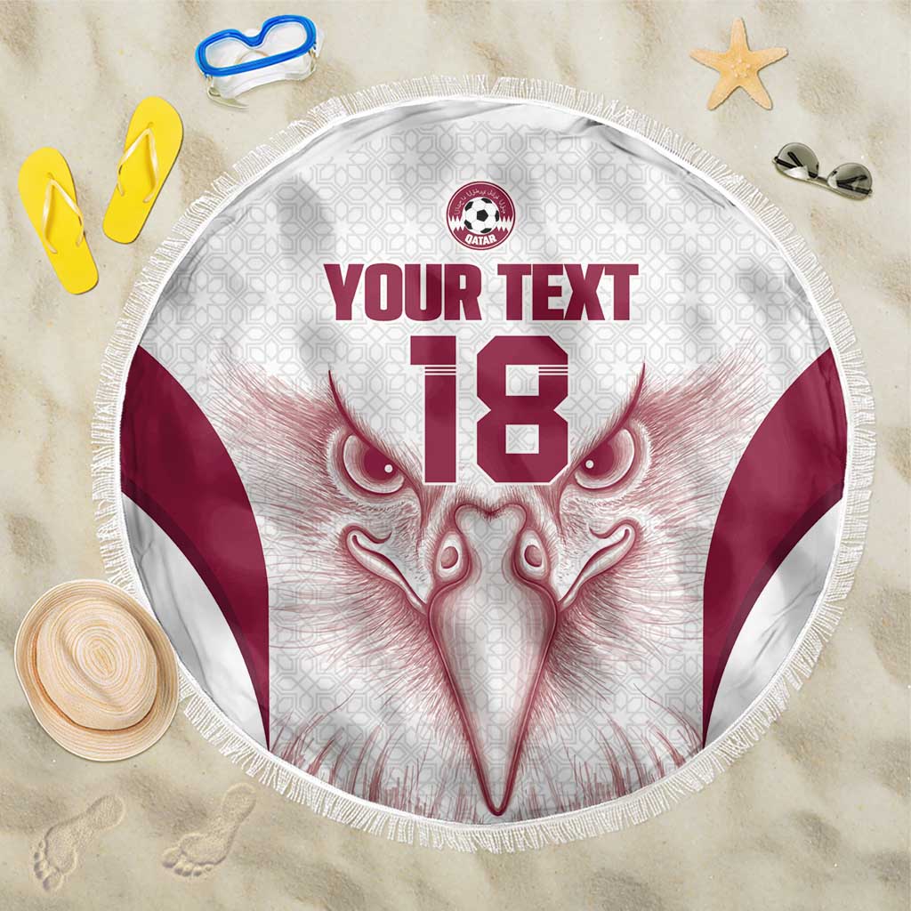 Custom Qatar Football Beach Blanket Maroon Falcon Spirit White Version - Wonder Print Shop