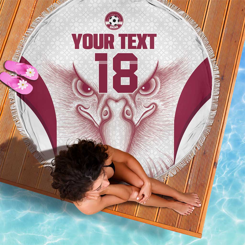 Custom Qatar Football Beach Blanket Maroon Falcon Spirit White Version - Wonder Print Shop