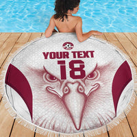 Custom Qatar Football Beach Blanket Maroon Falcon Spirit White Version - Wonder Print Shop