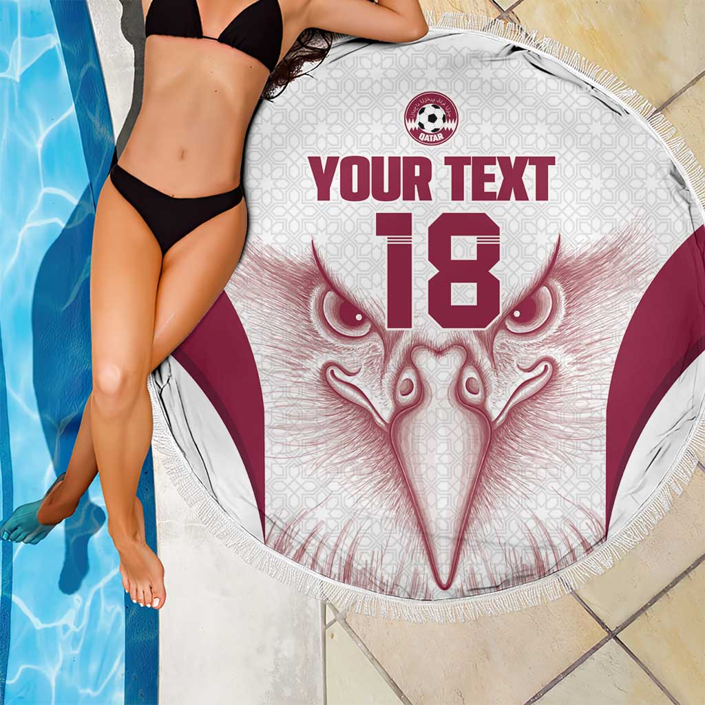 Custom Qatar Football Beach Blanket Maroon Falcon Spirit White Version - Wonder Print Shop