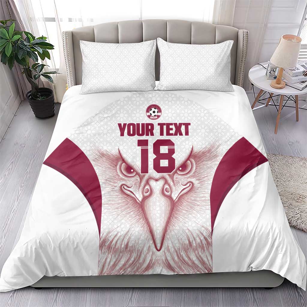 Custom Qatar Football Bedding Set Maroon Falcon Spirit White Version - Wonder Print Shop
