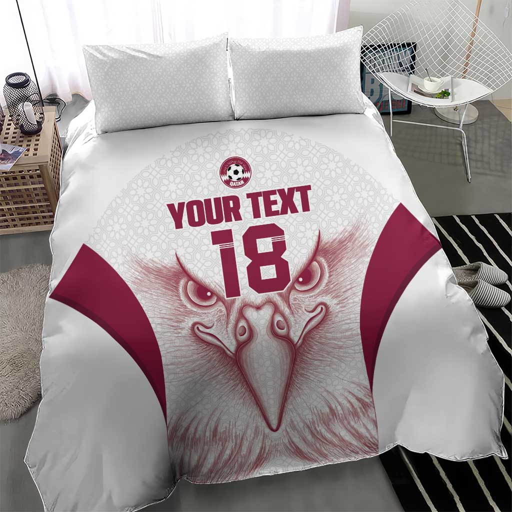 Custom Qatar Football Bedding Set Maroon Falcon Spirit White Version - Wonder Print Shop