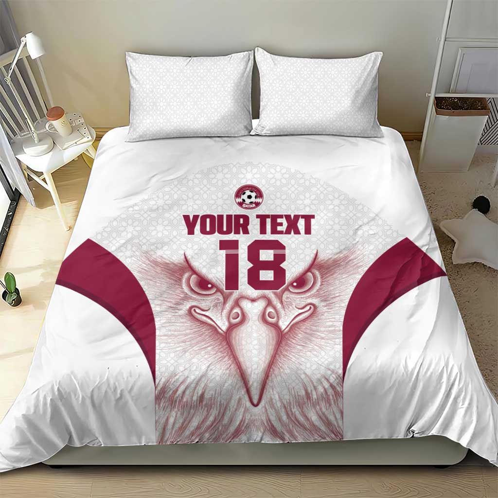 Custom Qatar Football Bedding Set Maroon Falcon Spirit White Version - Wonder Print Shop
