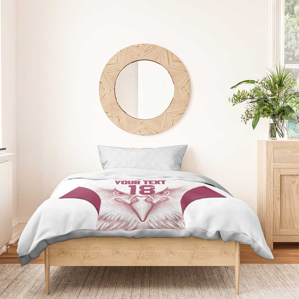 Custom Qatar Football Bedding Set Maroon Falcon Spirit White Version - Wonder Print Shop