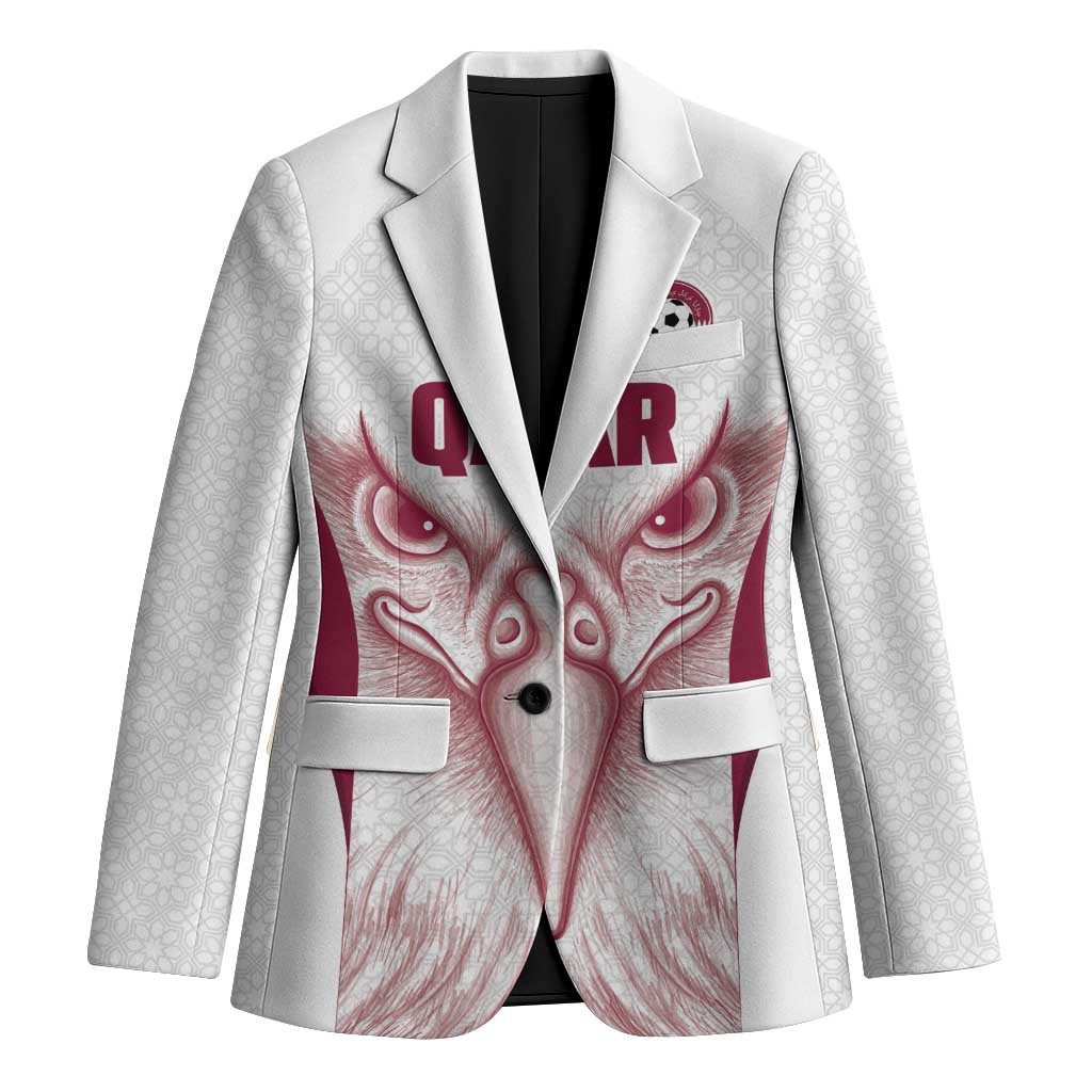 Custom Qatar Football Blazer Maroon Falcon Spirit White Version - Wonder Print Shop