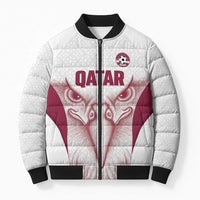 Custom Qatar Football Bomber Puffer Jacket Maroon Falcon Spirit White Version - Wonder Print Shop