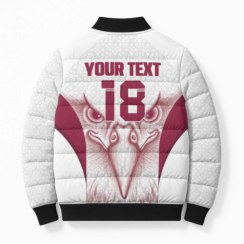 Custom Qatar Football Bomber Puffer Jacket Maroon Falcon Spirit White Version - Wonder Print Shop