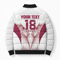 Custom Qatar Football Bomber Puffer Jacket Maroon Falcon Spirit White Version - Wonder Print Shop
