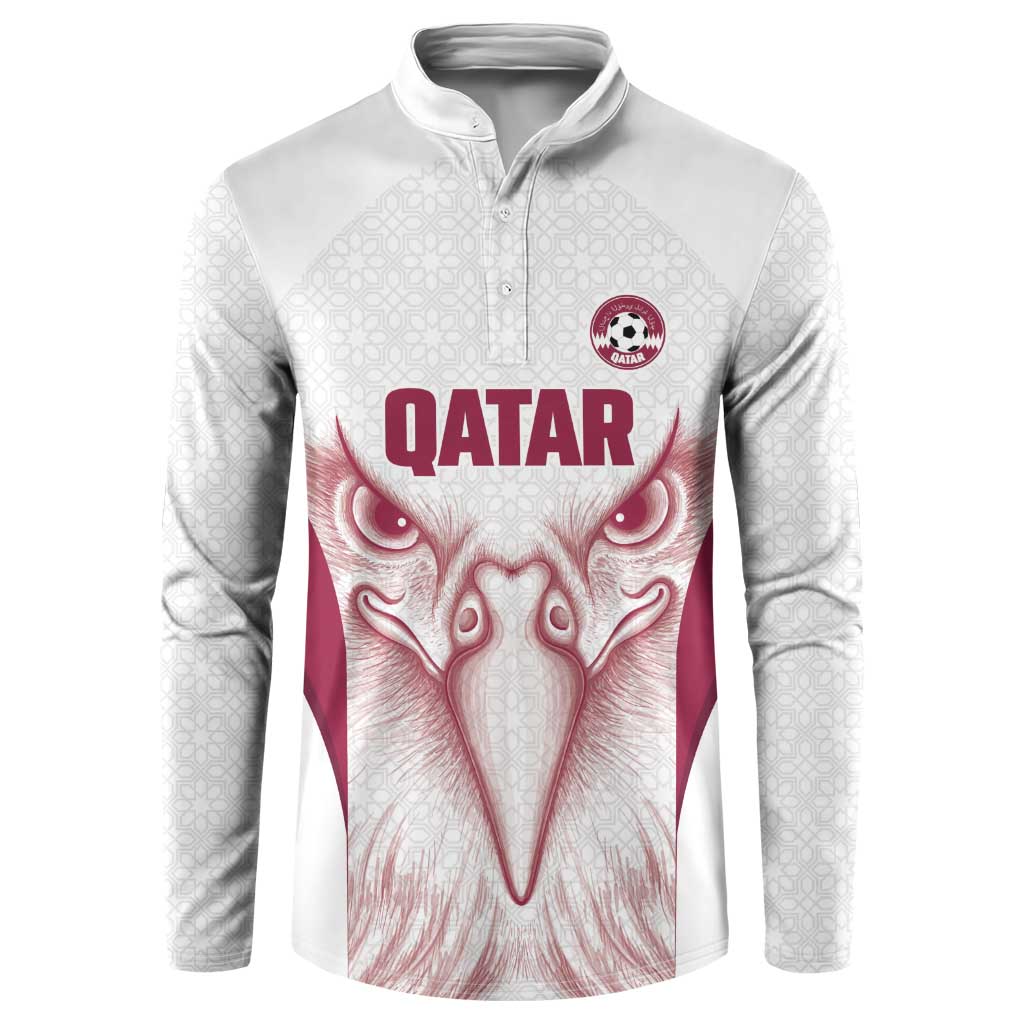 Custom Qatar Football Button Sweatshirt Maroon Falcon Spirit White Version - Wonder Print Shop
