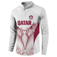 Custom Qatar Football Button Sweatshirt Maroon Falcon Spirit White Version - Wonder Print Shop