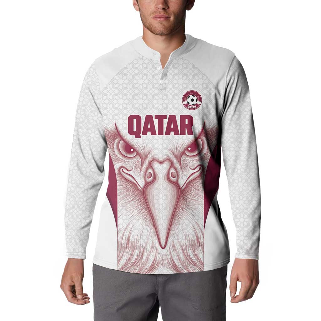 Custom Qatar Football Button Sweatshirt Maroon Falcon Spirit White Version - Wonder Print Shop