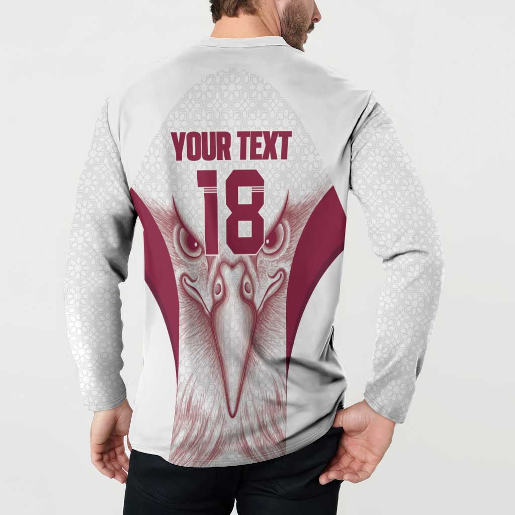 Custom Qatar Football Button Sweatshirt Maroon Falcon Spirit White Version - Wonder Print Shop