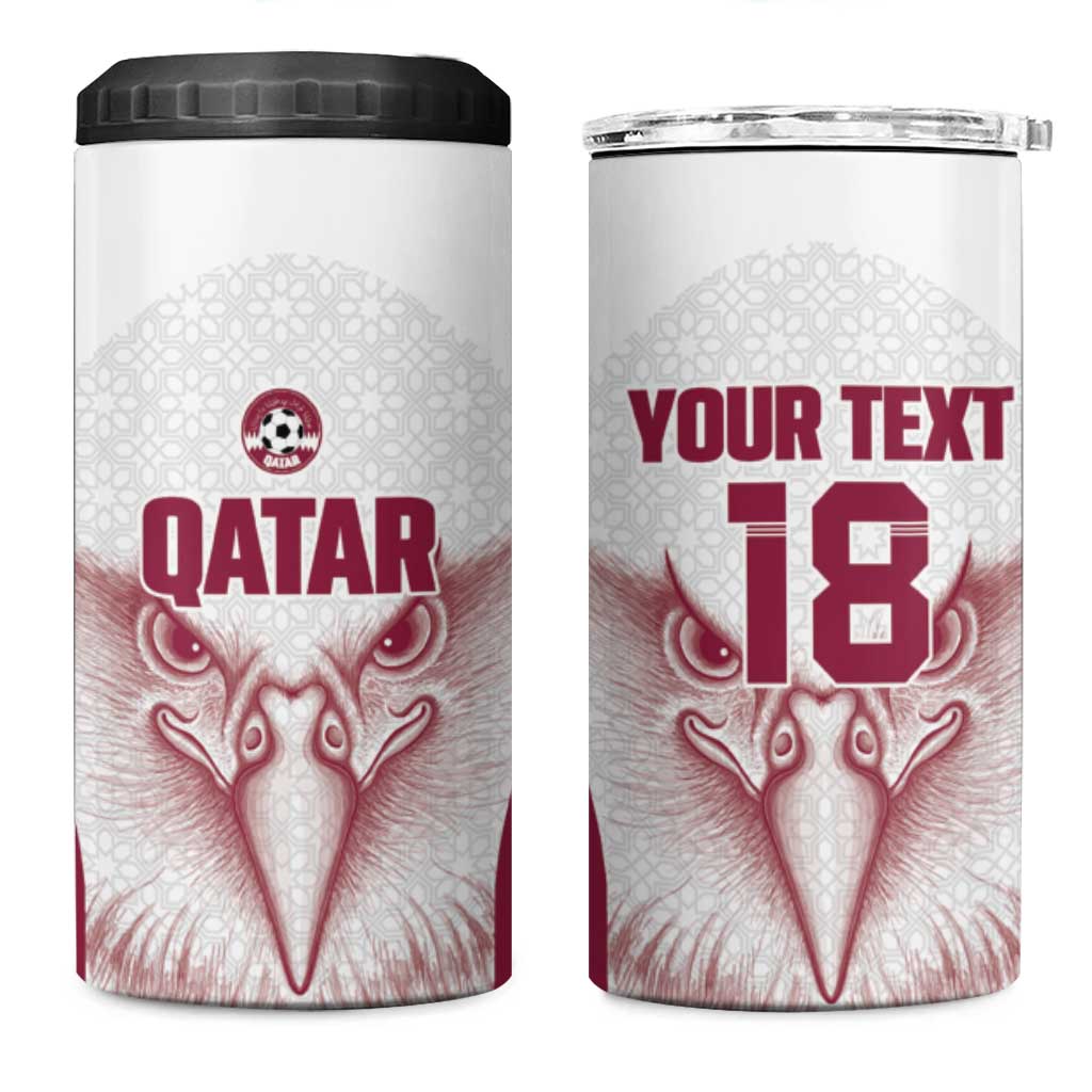 Custom Qatar Football 4 in 1 Can Cooler Tumbler Maroon Falcon Spirit White Version - Wonder Print Shop