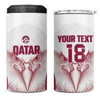 Custom Qatar Football 4 in 1 Can Cooler Tumbler Maroon Falcon Spirit White Version - Wonder Print Shop