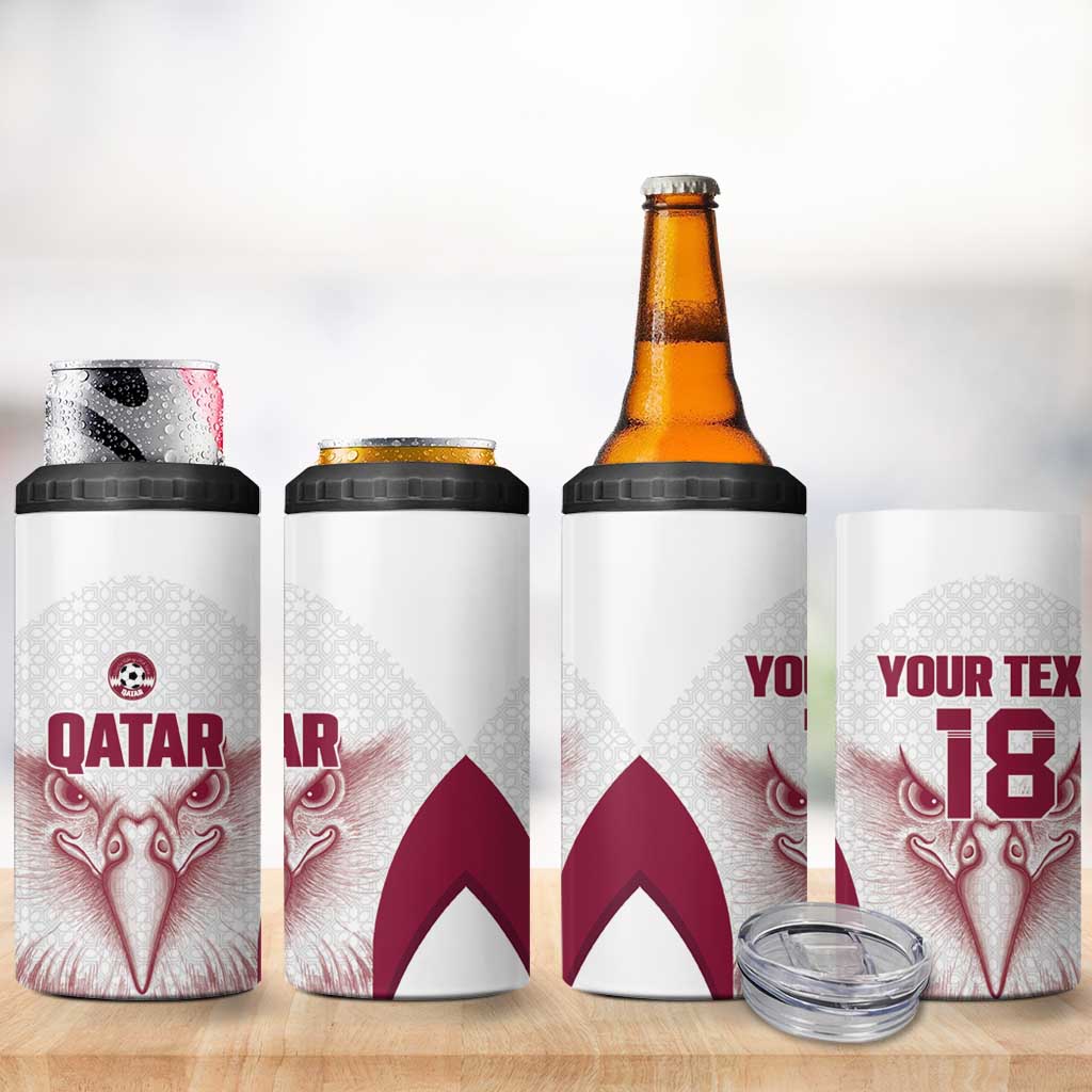 Custom Qatar Football 4 in 1 Can Cooler Tumbler Maroon Falcon Spirit White Version - Wonder Print Shop