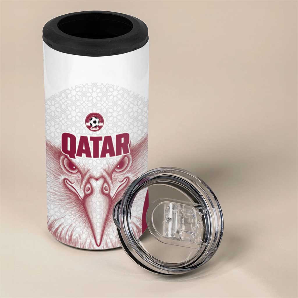 Custom Qatar Football 4 in 1 Can Cooler Tumbler Maroon Falcon Spirit White Version - Wonder Print Shop
