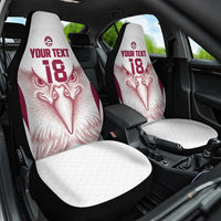 Custom Qatar Football Car Seat Cover Maroon Falcon Spirit White Version - Wonder Print Shop