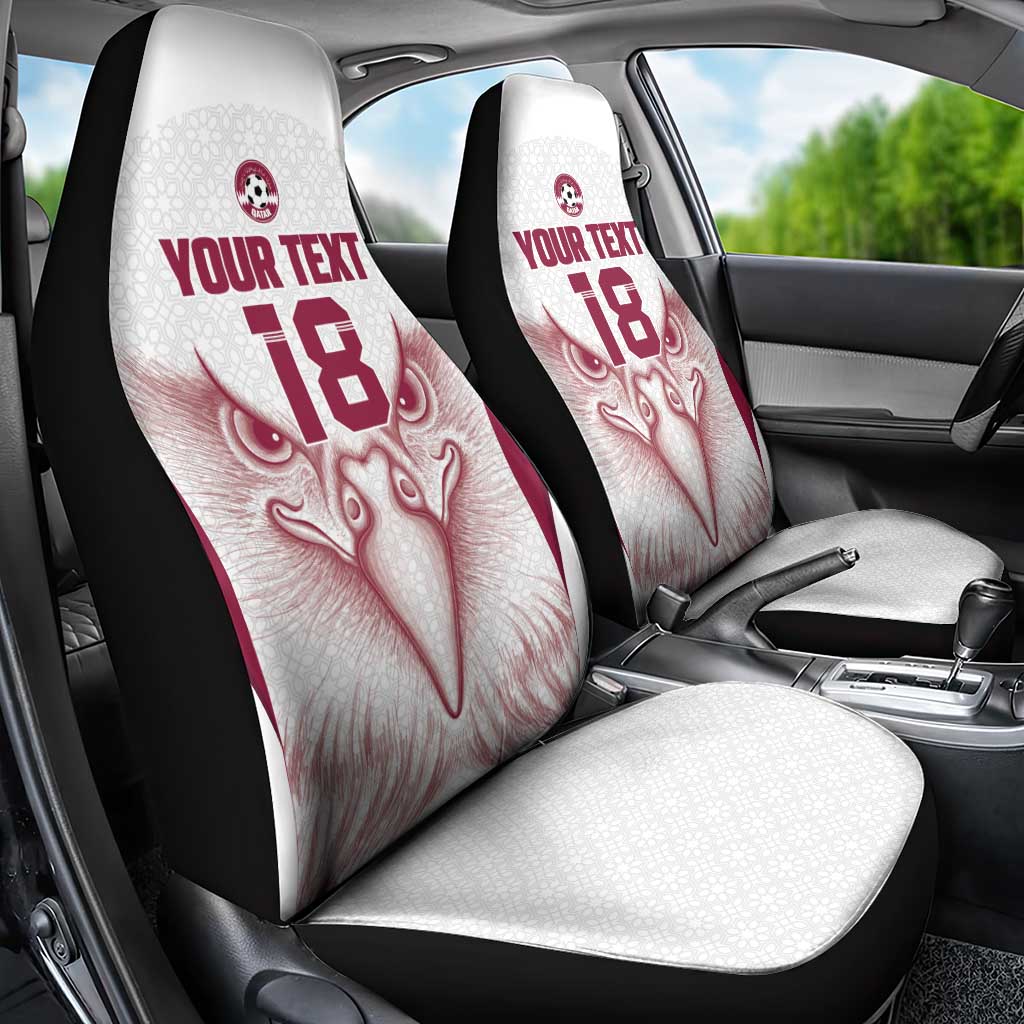 Custom Qatar Football Car Seat Cover Maroon Falcon Spirit White Version - Wonder Print Shop