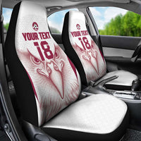 Custom Qatar Football Car Seat Cover Maroon Falcon Spirit White Version - Wonder Print Shop
