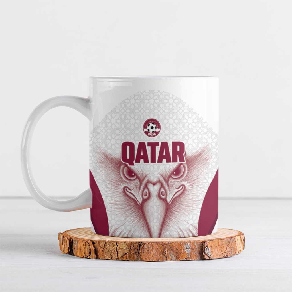 Custom Qatar Football Ceramic Mug Maroon Falcon Spirit White Version - Wonder Print Shop